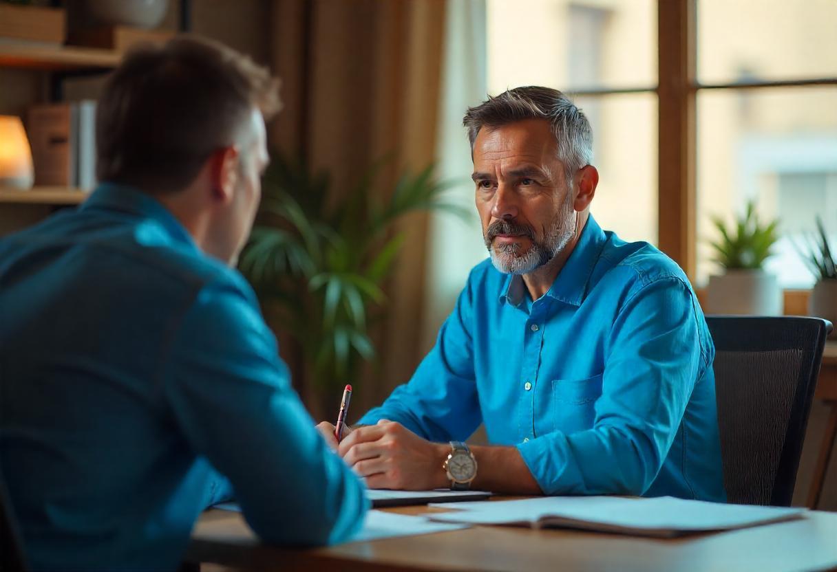 Consultor conversando com empresário sobre questões contábeis